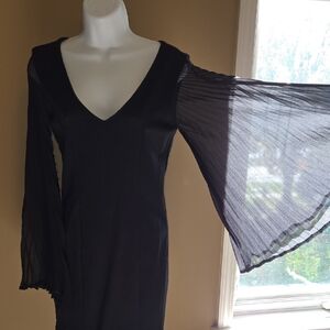 bebe Elegant Black Dress with Sheer Bell Sleeves